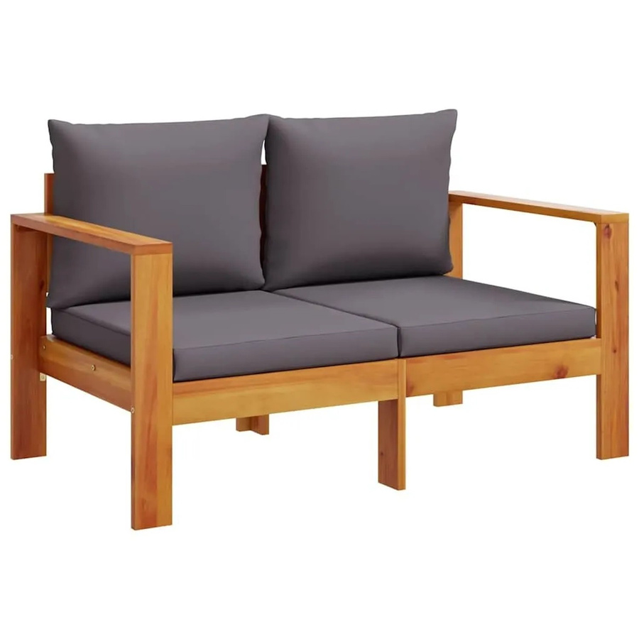 vidaXL Gartensofa 2-Sitzer aus Akazien-Massivholz mit Kissen in Dunkelgrau, B/T/H: 122 x 64 x 68 cm - Bild 2
