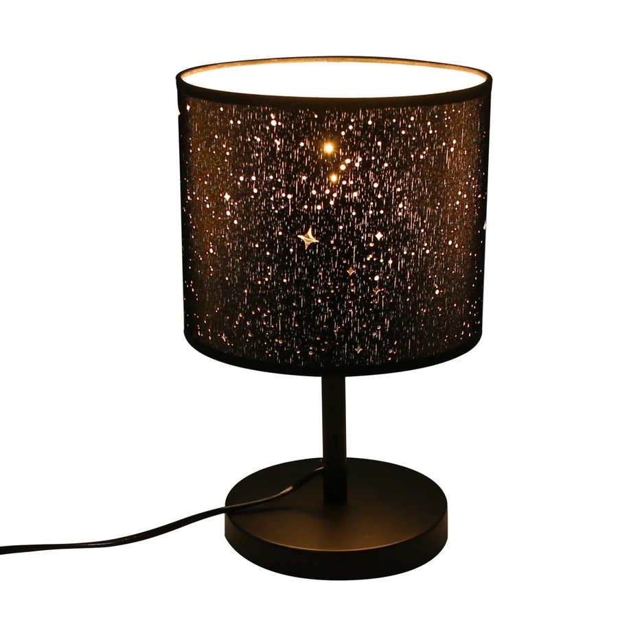 NETTLIFE Vintage Nachttischlampe mit Sternenhimmel Stofflampenschirm E27, Schwarz/Gold/Messing, Höhe: 40,0 cm - Bild 2
