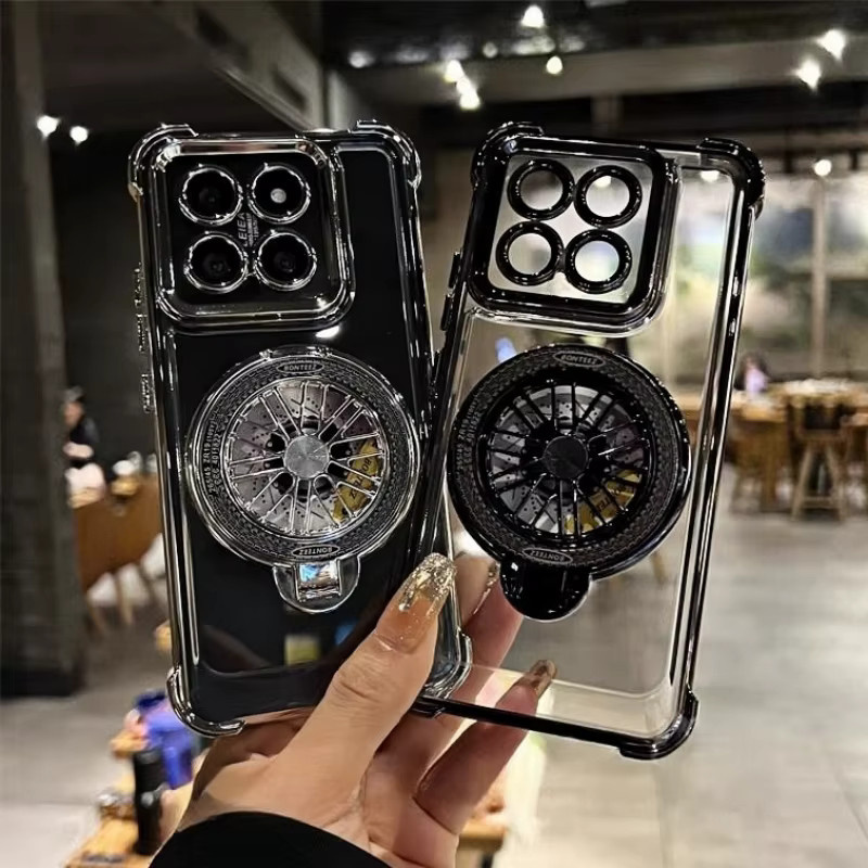 Transparente Xiaomi Schutzhülle mit plattiertem Rand in Pink, inklusive Kompass-Ständer und Airbag-Stoßschutz für Xiaomi 17T Pro, 17Max, 17 Pro Max, 15T Pro und 14T - Bild 2