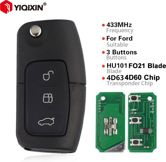 YIQIXIN Fernbedienungsschlüssel für Ford Focus Mk2 Mk3 Mk4 Fiesta Mondeo Ranger Fusion C Max in Schwarz mit 433MHz 4D60/63 Chip 40/80 Bit HU101 FO21 Schlüsselblatt - Bild 1