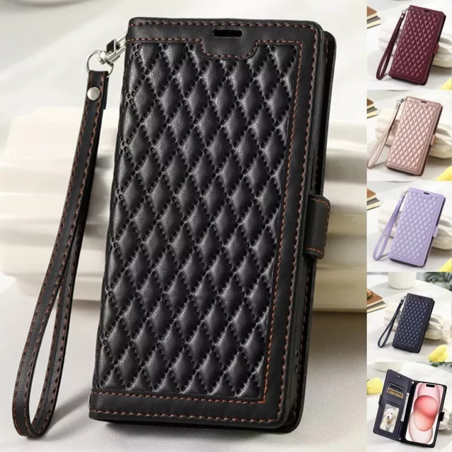 Gesteppte Leder-Handyhülle mit Kartenfach und Wallet-Funktion für Samsung Galaxy S25 Edge S24 Ultra S23 FE S22 S21 S20 Plus Note20 in Rot - Bild 1