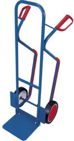 VARIOfit Stahlrohrkarre in Blau mit abklappbarer Schaufel, Vollgummibereifung und Treppenkufen