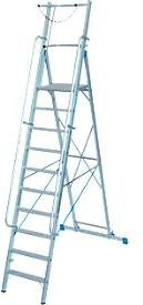 Krause Alu-Stufen-Stehleiter mit 10 Stufen, große Standplattform, Sicherheitsbügel und Kette, Silber - Bild 1