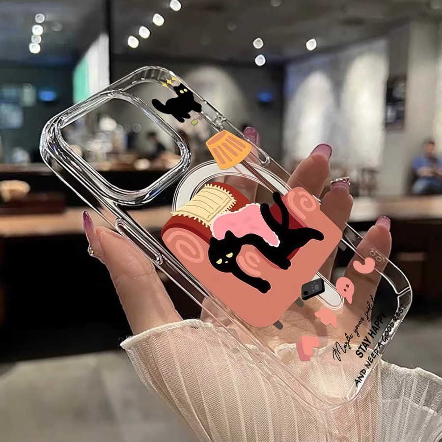Transparente Magnetische Silikon Schutzhülle mit Katzen-Design für Apple iPhone 16 Pro Max, 15, 14, 13, 12 und 11 - Bild 3