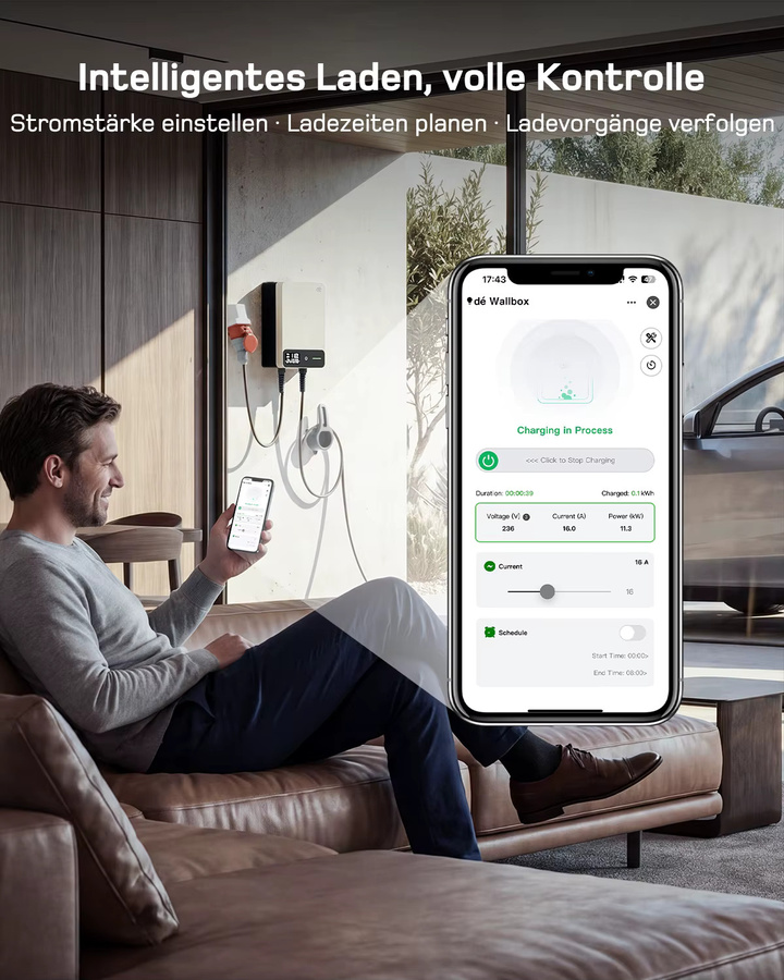 dé Wallbox 11kW Typ 2 Ladestation mit Tuya Smart App-Steuerung und Wi-Fi, Weiß - Bild 5