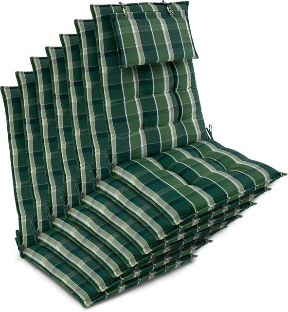 Beautissu 7er Set Sun-HL Hochlehner Auflage Grün-Kariert, B/T/H: 120 x 50 x 8 cm - Bild 1