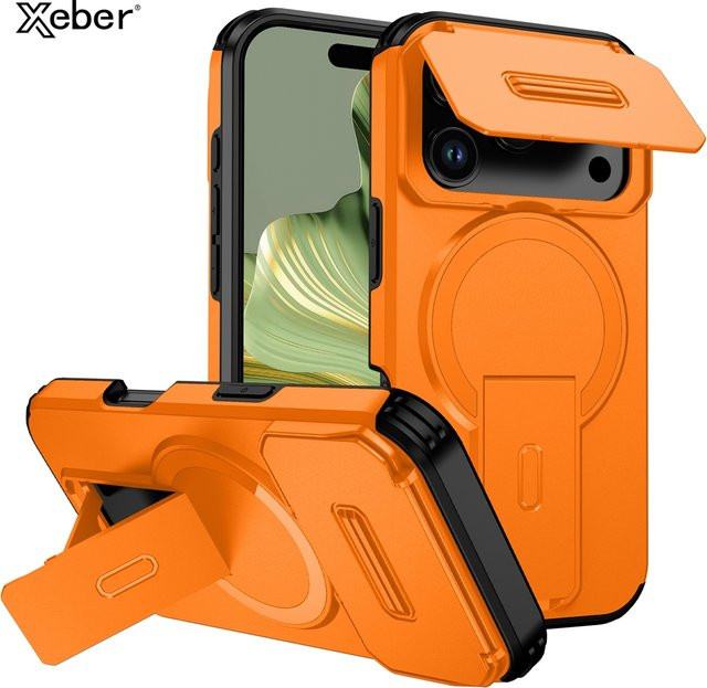 Xeber Armor Funda Schützende iPhone Hülle mit Schiebe-Kameraschutz und kabellosem Laden in Schwarz oder Orange - Bild 1