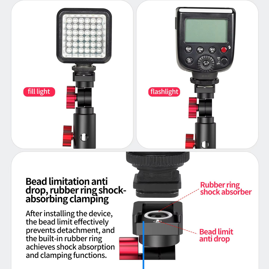 FEICHAO Regenschirm Halter und Blitzgerät Stativhalterung mit 1/4 Zoll Quick Release und Blitzschuh für GoPro, DJI Action und DSLR Kameras, Schwarz - Bild 3