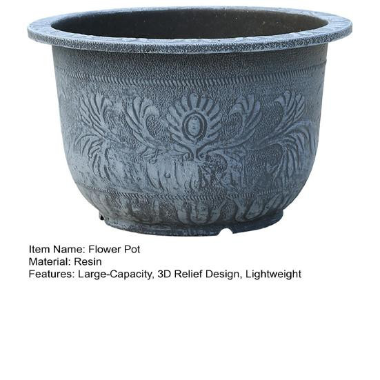 ZiQiDongLai Blumentopf aus Harz mit 3D-Reliefdesign in Grau für Garten, Balkon und Terrasse - Bild 8