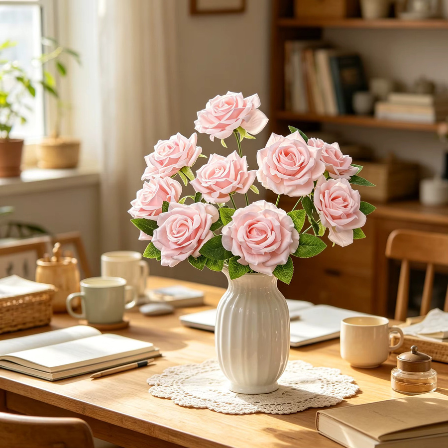 Künstlicher Blumenkranz mit Seidenrosen von dycrazy in Pink für Hochzeiten und Heimdekoration - Bild 1