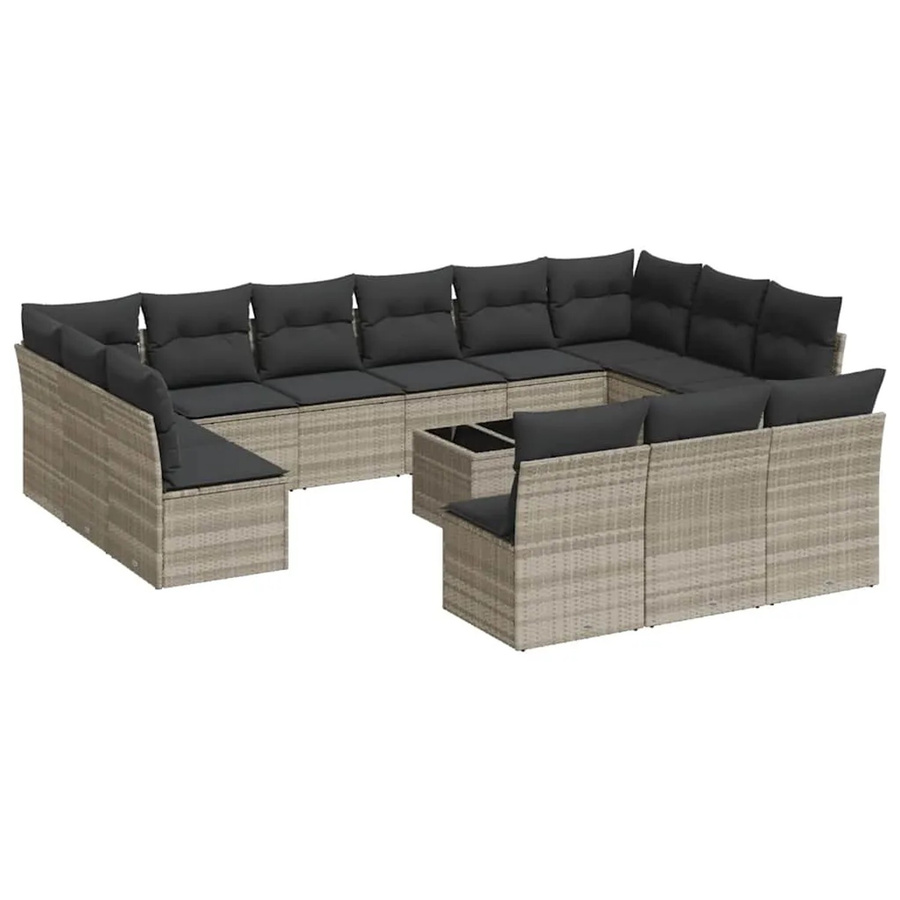 vidaXL 14-tlg. Garten-Sofagarnitur aus Poly-Rattan mit Kissen in Hellgrau - Bild 2