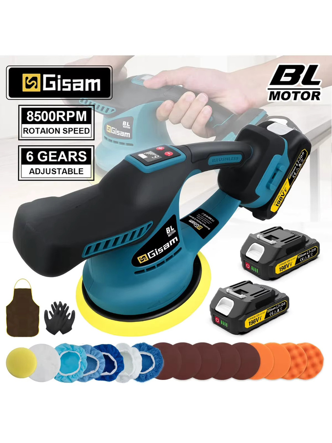 Gisam Bürstenloser kabelloser Auto-Polierer mit 6 Gängen in Blau, kompatibel mit Makita LXT 18V Akku - Bild 7
