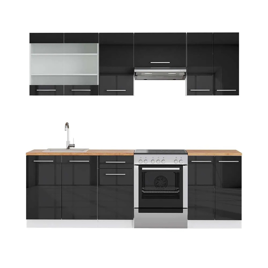 Vicco Fame-Line Küchenschrank-Set in Anthrazit Hochglanz und Weiß mit Eiche-Optik, Breite: 240 cm - Bild 2