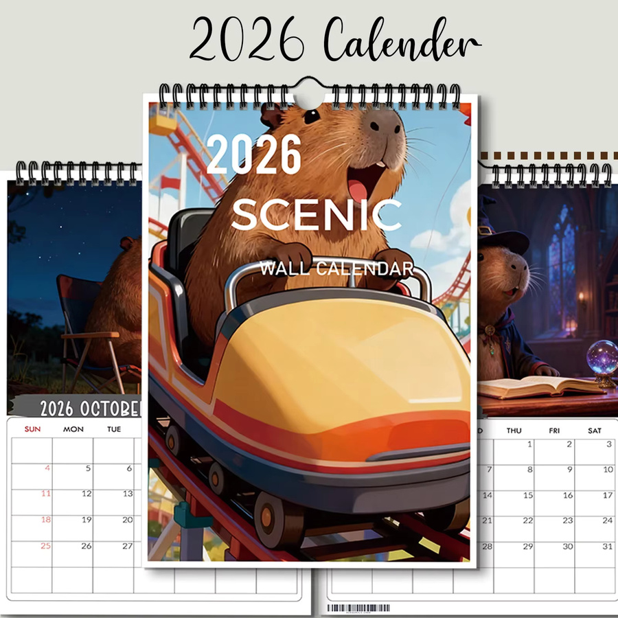 Verspielter Wandkalender mit Cartoon-Capybara in Multicolour für deine Heimdekoration - Bild 2