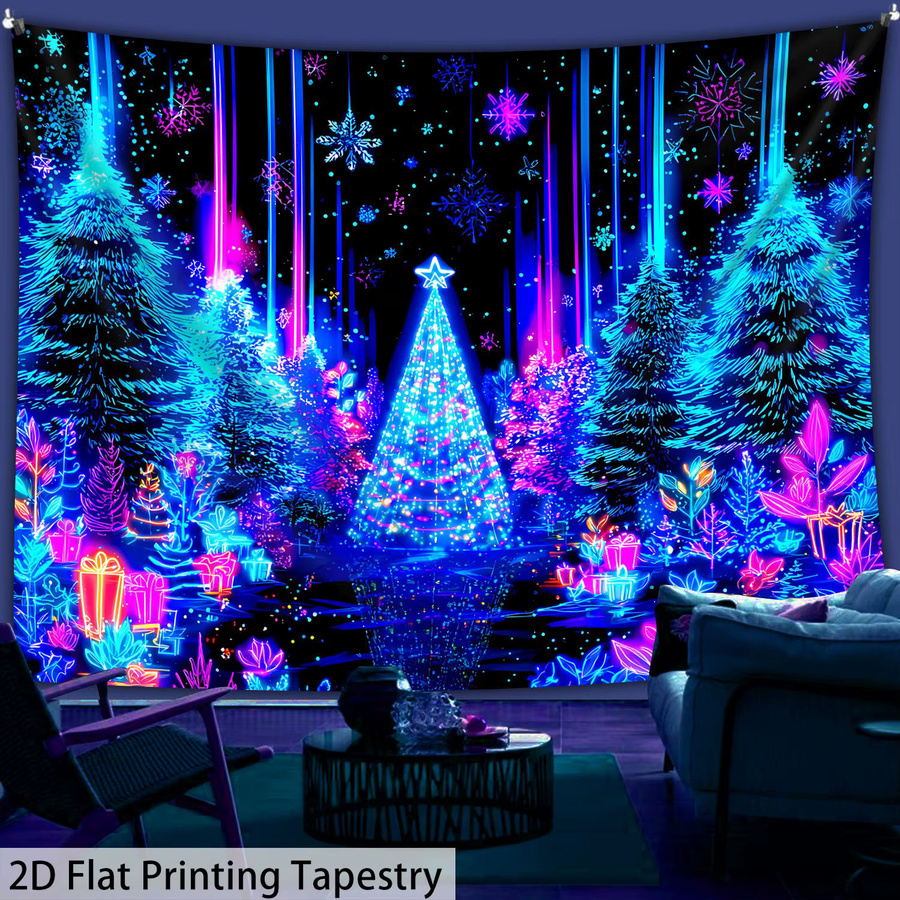 VIKAMA Weihnachts-Wandteppich mit verträumtem Weihnachtswald für deine Wohnzimmer-Dekoration - Bild 2