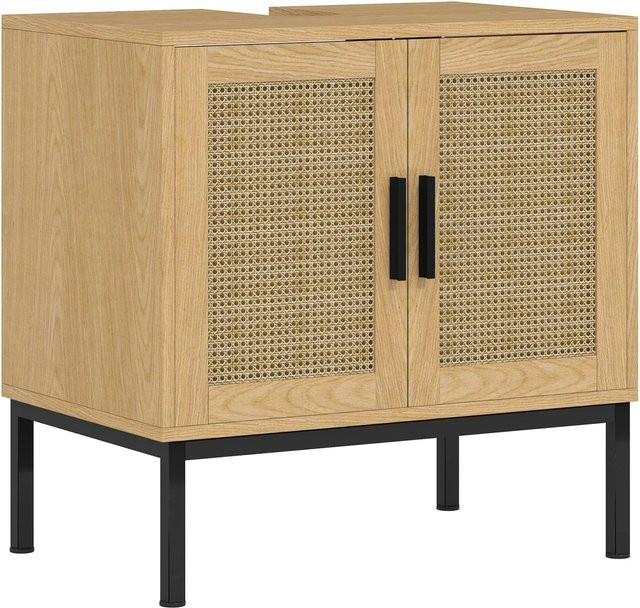 PXloue Badunterschrank mit Rattanoptik in Eiche, B/T/H: 60 x 39 x 60 cm - Bild 1