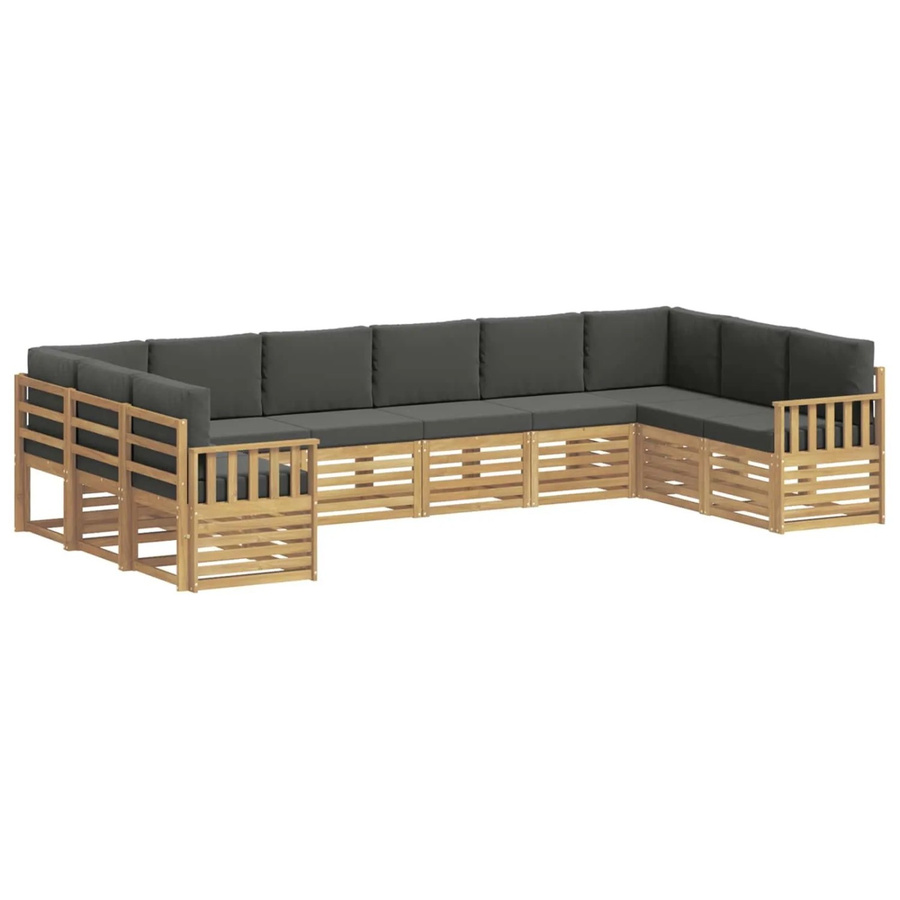 vidaXL Outdoor-Sofagarnitur 7-teilig in L-Form aus Akazienholz mit Polsterung in Anthrazit und Weiß - Bild 2