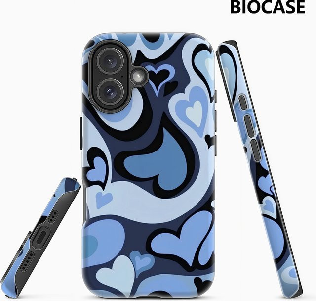 Potdemiel Handyhülle Blue Heart Swirl für iPhone 17 16 15 14 13 12 Pro Max Plus mit doppelschichtiger Rückseite in Blau - Bild 1