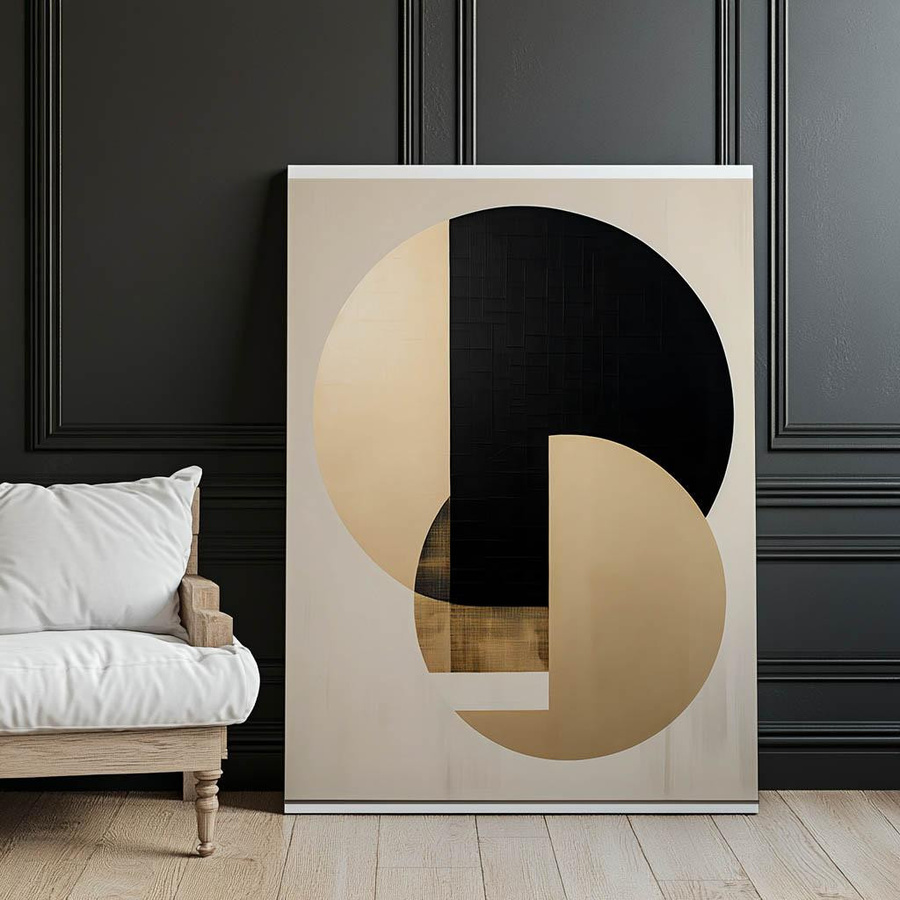 Kunstdruck Sich durchdringende Farben von Gold und Schwarz von Marcin Zbijowski in Gold und Schwarz mit Holzrahmen Helle Eiche, B: 50 cm, H: 70 cm - Bild 3