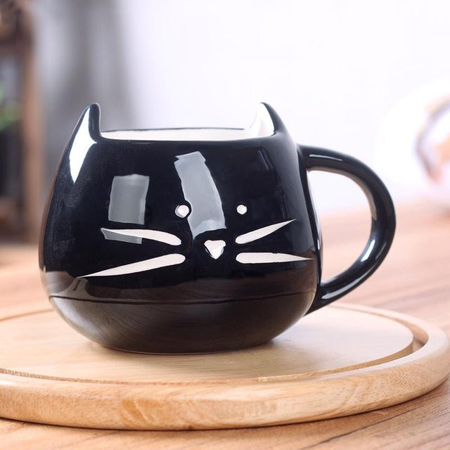 Yiran bag Keramiktasse mit Katzen-Motiv in Schwarz und Weiß, 400 ml - Bild 1
