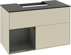 V&B Waschtischunterschrank Finion 100 in Silbergrau lackiert mit linkem Regal und offener Ablage, B/T/H: 100 x 50,1 x 50,1 cm - Bild 1