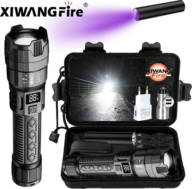 XIWANGFIRE Taktische LED-Taschenlampe in Schwarz mit Akku und Zoom-Funktion für Outdoor, Camping und Angeln - Bild 1