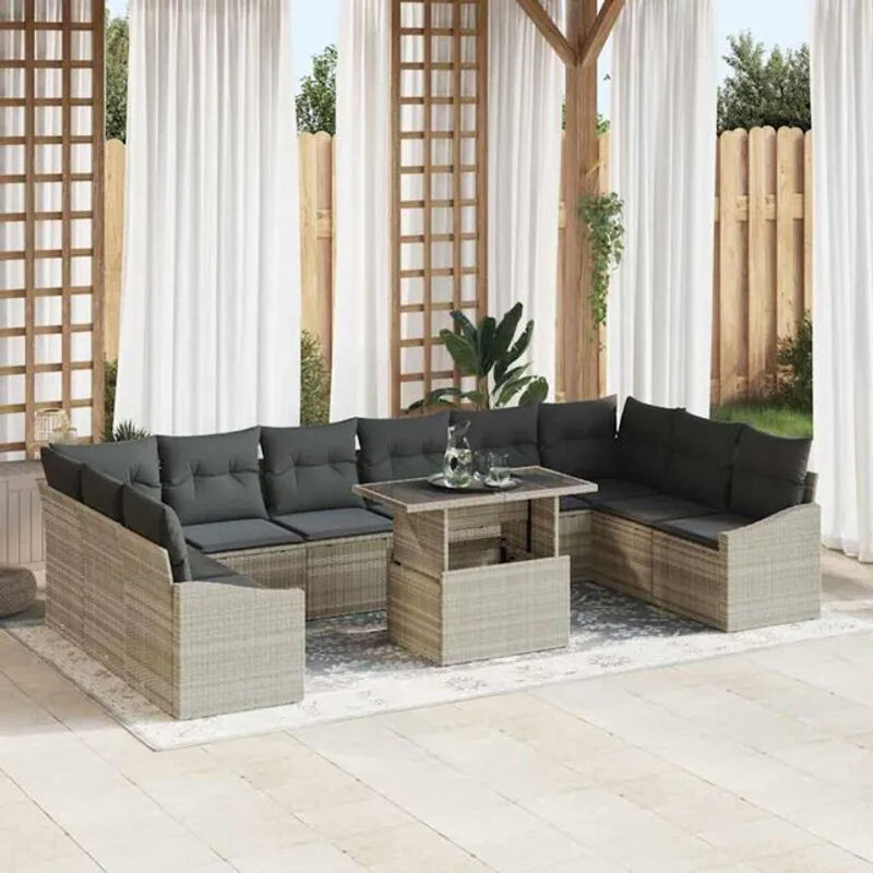 Vidaxl Garten-Sofa-Set aus Polyrattan mit 11-teiligem Kissen-Set in Grau, Modernes Loungemöbel, B/T/H: 100 x 55 x 73 cm - Bild 1