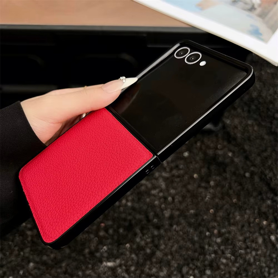 Stoßfeste Leder-Handyhülle mit Litschi-Muster für Samsung Galaxy Z Flip 7, 6, 5, 4, 3, FE in Grün - Bild 1
