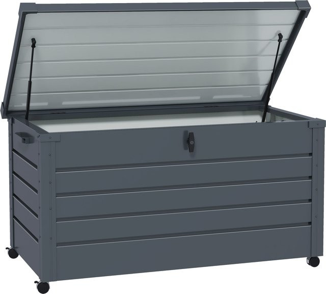 Outsunny Gartenbox aus Metall Dunkelgrau, 311 Liter wetterfeste Auflagenbox mit Rollen und Schloss, B/T: 120 x 62 cm - Bild 1