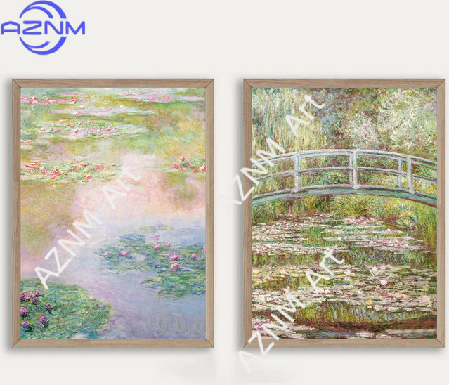 AZNM Wandkunst Claude Monet Impressionismus Poster in sanften Tönen mit Blumenmotiven, 2er-Set - Bild 1