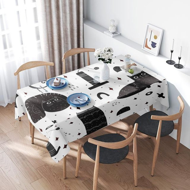 JINGYUE Pet Tischdecke mit Katzendruck aus Polyester in Weiß-Schwarz, wasserabweisend, B: 240 cm, T: 140 cm - Bild 1
