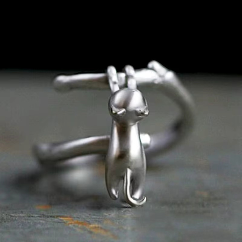 Huitan Fingerring, Katzenform, Silber, Damen - Bild 2