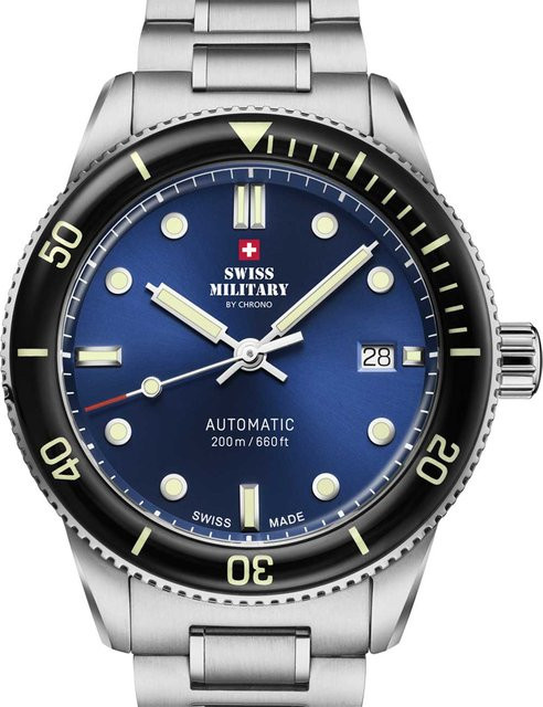 Swiss Military Herrenuhr Automatik, Taucheruhr, Edelstahl, 42 mm, Blau - Bild 1