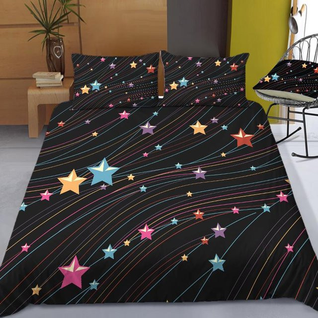 Bettwäscheset mit Sternenhimmel und Galaxie-Motiv von Binchi Outdoor Product in Dunkelblau und Schwarz, weiches Microfaser-Bettbezug-Set für Kinder, Mädchen und Jungen, B/H: 200 x 200 cm - Bild 1