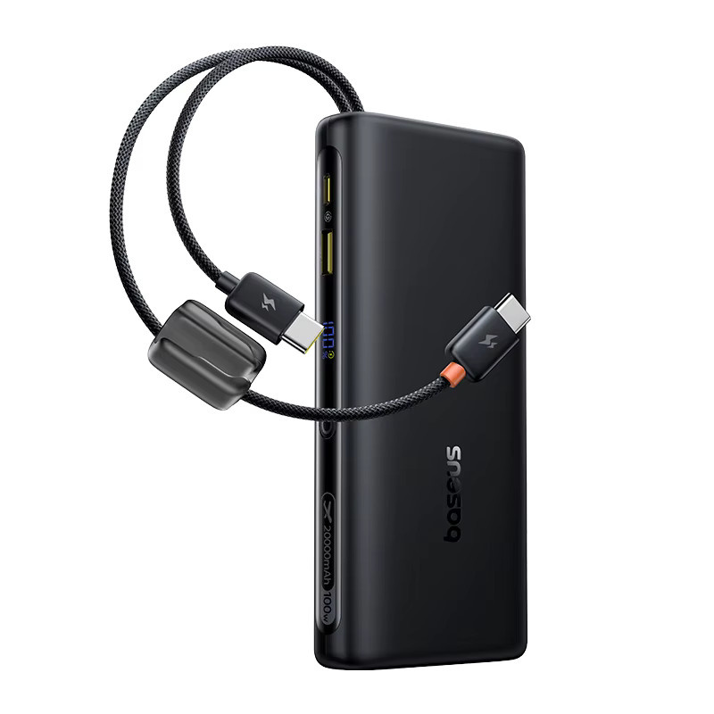 Baseus Powerbank 20000 mAh mit 100 W Schnellladefunktion, integriertes Dual-USB-C-Kabel und Digitalanzeige, Farbe: Weiß - Bild 7