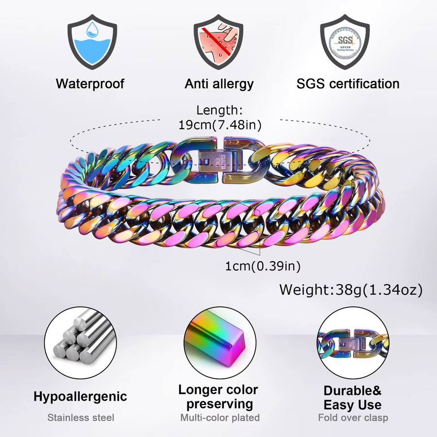 Vnox kubanische Gliederarmbänder, Edelstahl, regenbogenfarben, Unisex - Bild 4