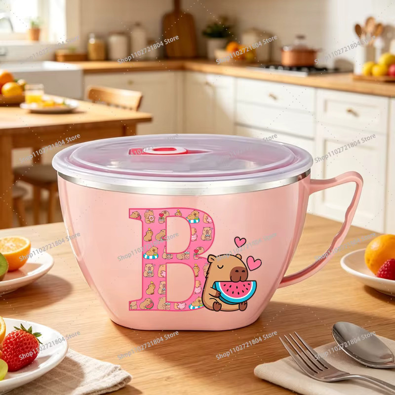 Potdemiel Capibara Edelstahl-Schüssel mit Deckel und Anime-Cartoon-Print für Kinder - Bild 1