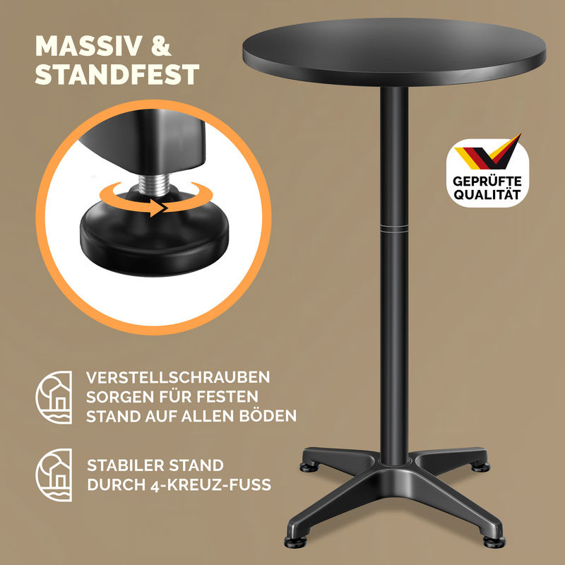 CASARIA 2er-Set Stehtische aus Aluminium und Edelstahl in Schwarz, höhenverstellbar und klappbar, Durchmesser: 60 cm, Höhe: 70 bis 115 cm - Bild 3