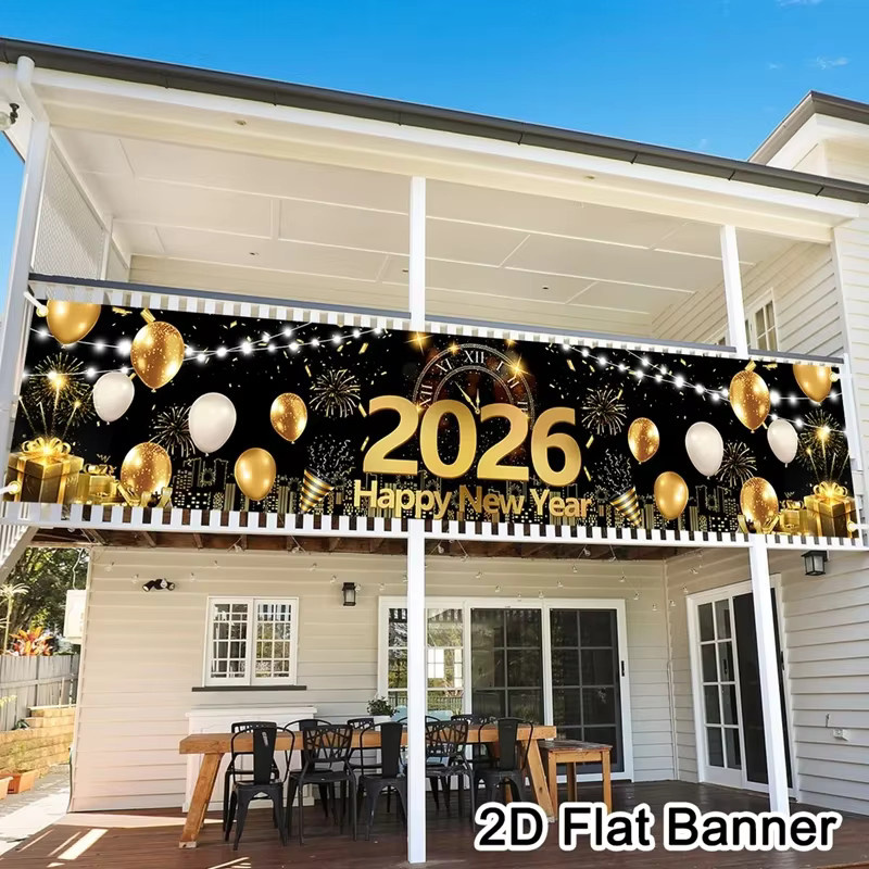 VIKAMA Neujahrs-Banner für Silvesterpartys, Mehrfarbiges Wimpel-Dekor für Garten und Innenhof, B/H: 180 x 35 cm - Bild 2