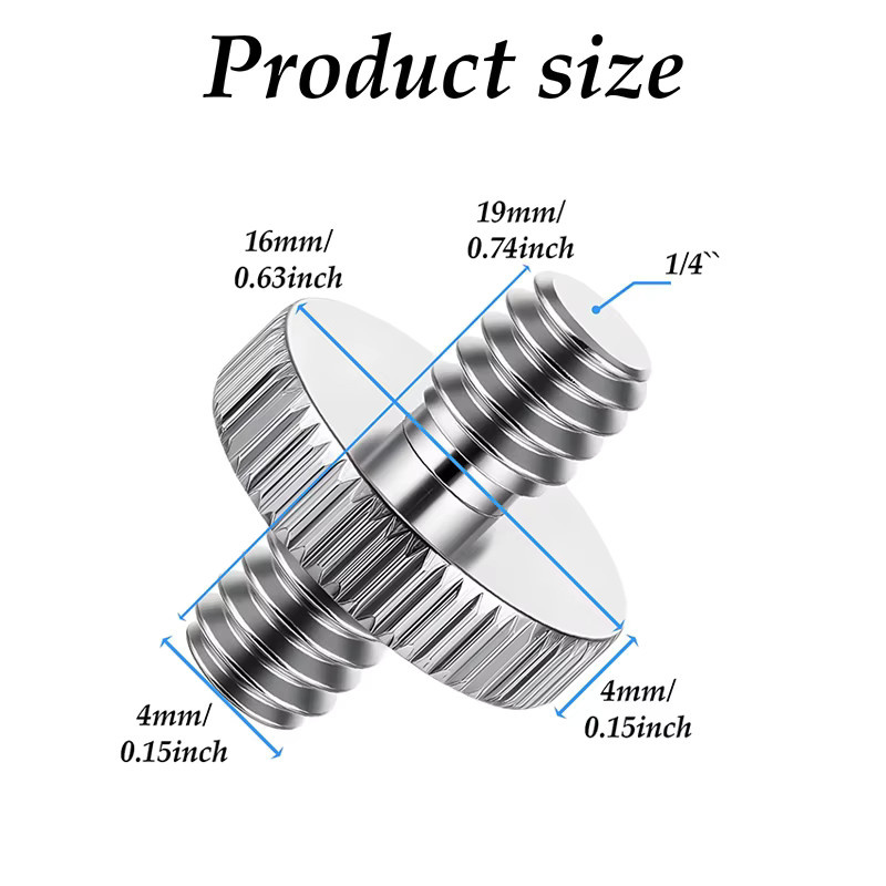 DIXSG Kamera-Adapter 1/4-Zoll-Stecker auf 1/4-Zoll-Stecker Doppelkopf-Konverter für Stativ und Mikrofon in Silber - Bild 2