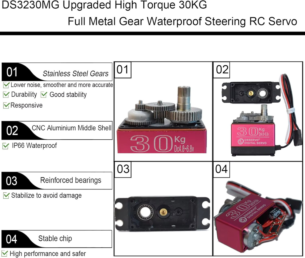 Stemedu DS3230MG Digitaler Servomotor mit Metallgetriebe, 2-teiliges Set - Bild 2