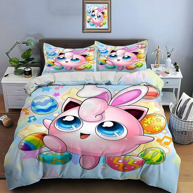 Pokemon Pummeluff Bettwäsche-Set aus Mikrofaser mit 1 Bettbezug und 2 Kissenbezügen, Mehrfarbig, B/H: 135 x 200 cm - Bild 1