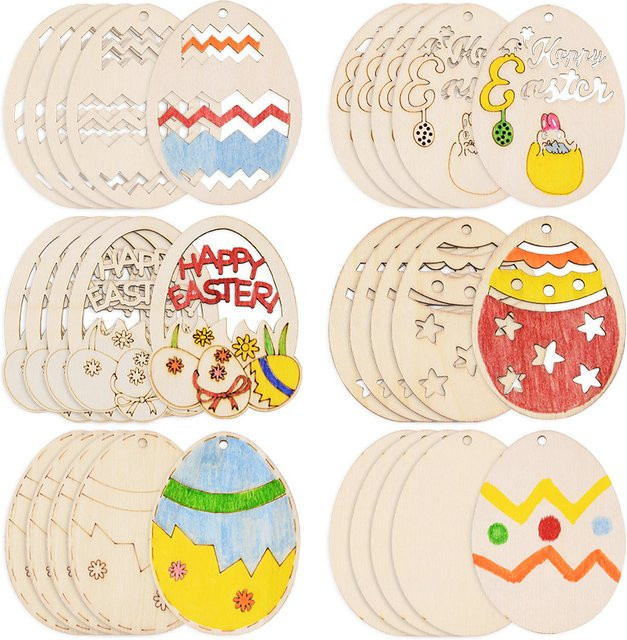 ZQNYCY Holz Ostereier zum Bemalen für Kinder, Beige, Unvollendete Holzscheiben für DIY Bastelarbeiten und Osterdekoration - Bild 1