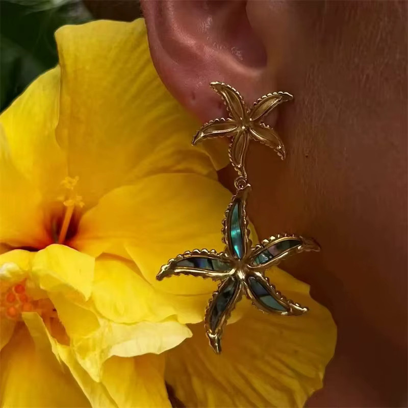 EILIECK Ohrringe Seestern-Tropfen, 316L Edelstahl, 18 Karat PVD-beschichtet, Damen - Bild 3
