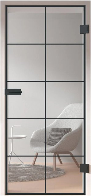 Skyscope Portal Glasdrehtür ESG Floatglas mit Dekor Siebdruck, Farbe Schwarz/Transparent, B/H/D: 1972 x 834 x 8 mm - Bild 1