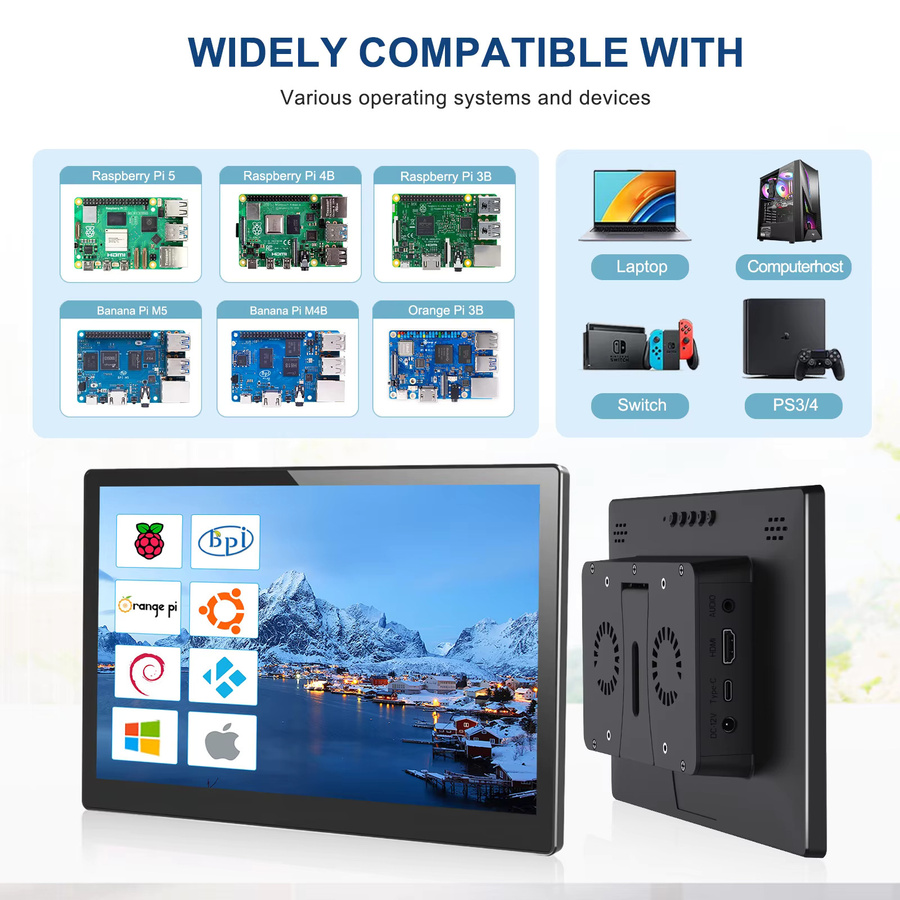 Unew 10,1 Zoll Touchscreen-Monitor mit 60Hz und 1280x800 Auflösung in Schwarz, kompatibel mit Raspberry Pi, Android-Telefonen, Laptops und Orange Pi - Bild 2