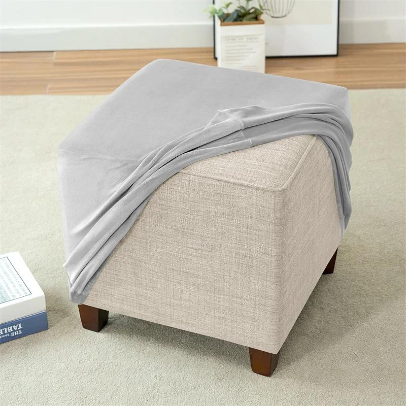 Yiran Furniture Samt Ottoman Hockerbezug Elastisch und Abnehmbar für Wohnzimmer - Bild 3