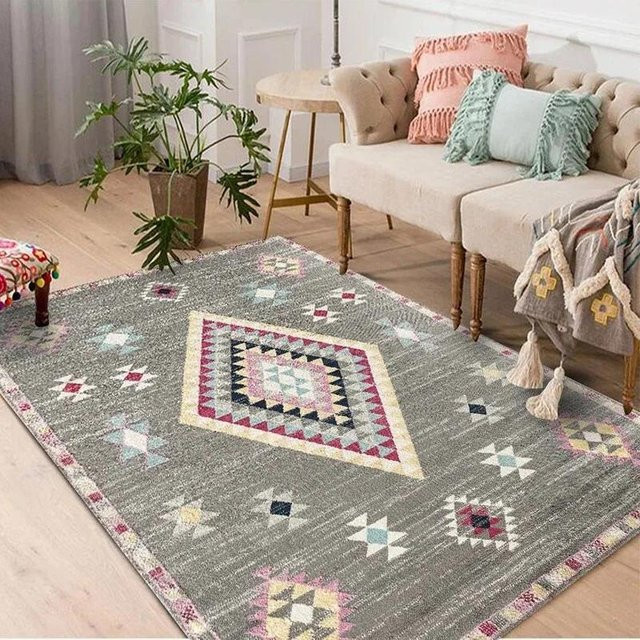 Karpetti Teppich mit böhmischem Marokkanisch-Muster in Grau, rutschfest und waschbar, B/T: 60 x 40 cm - Bild 1