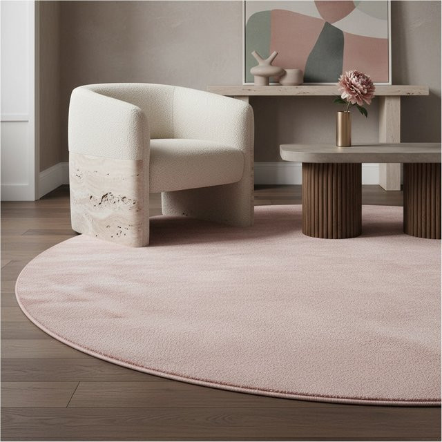 Waschbarer Kurzflorteppich Kadima Design LECH, rund, Pink, Durchmesser: 120 cm - Bild 1