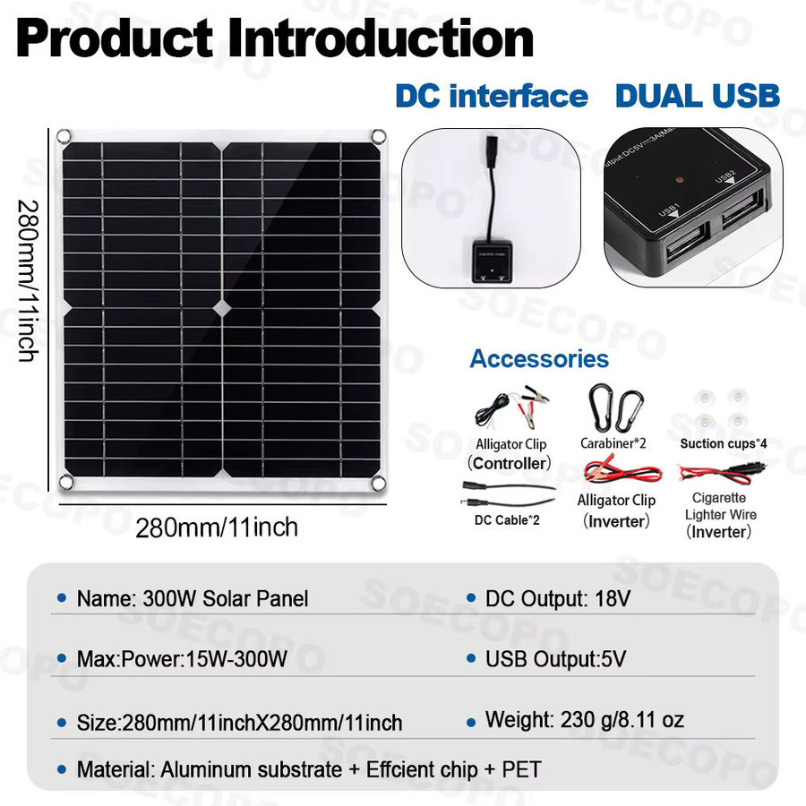 7000 W Wechselrichter-Set in Schwarz mit Solarpanel, Controller, 100 A Batterieladegerät und 12 V zu 110 V / 220 V Konverter für Camping und Beleuchtung - Bild 2